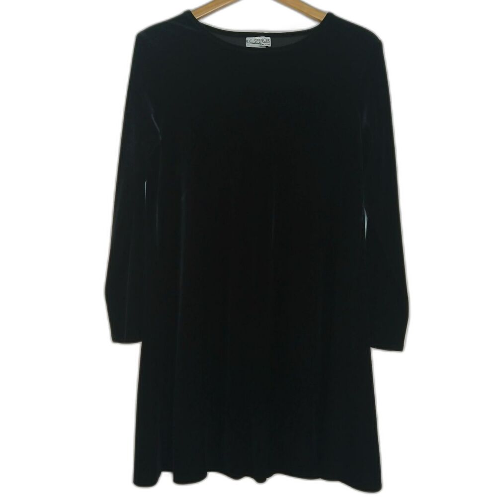 Vintage Black Velvet Dress Size 6 Soft Stretch Fitted A Line Mid Length Gothic